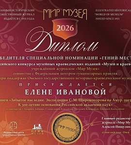 Совместный проект сотрудников Амурского областного музея, АмГУ и ЦСН Амурской области стал победителем специальной номинации &laquo;Гений места&raquo;  Первого Всероссийского конкурса музейных краеведческих изданий